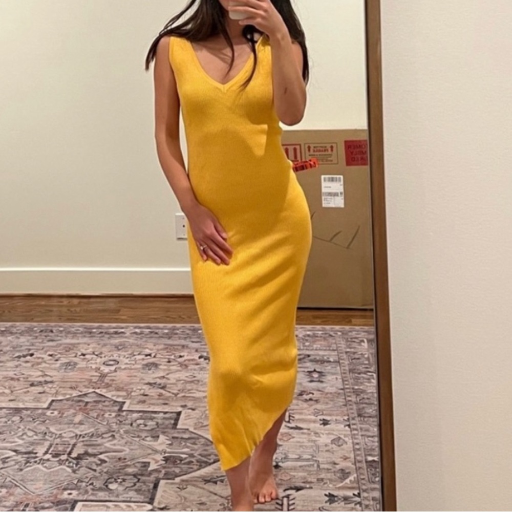 House Of Harlow Yellow Midi Knit Dress Small NWT